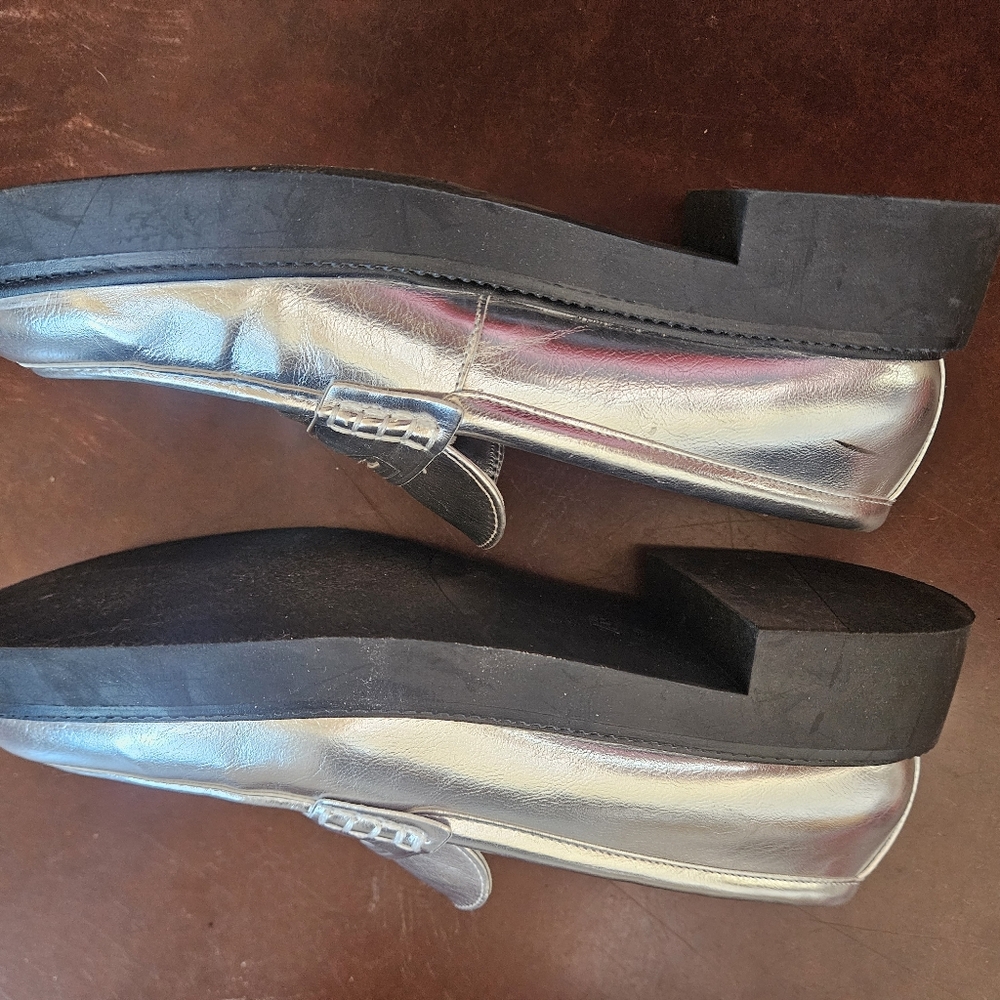 Zara nwot Metallic top trend preppy silver loafers 9.5 40 - Picture 7 of 7